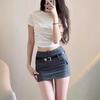 2024 Summer Retro Gray High-Waist Bodycon Mini Skirt for Women