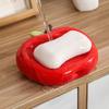 Rote Apfelform Seifenschale Keramik Niedliche Seifenschale Ablage Aufbewahrungsplatte Tragbarer Seifenhalter Ständer Badezimmerzubehör