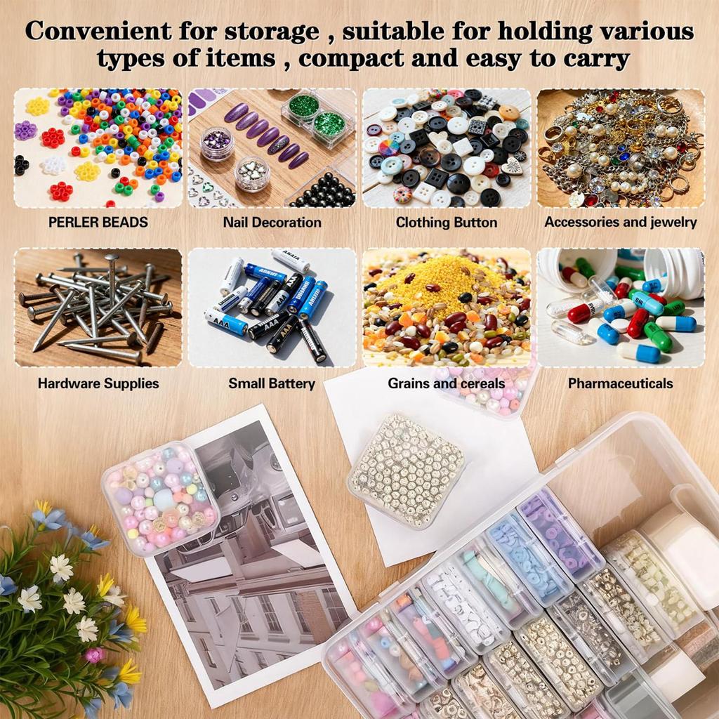 Bead Storage Containers Hinged Lid Rectangle Clear With 30 Pieces Cases Beads Storage Organizer For DIY Accessory Bracelets