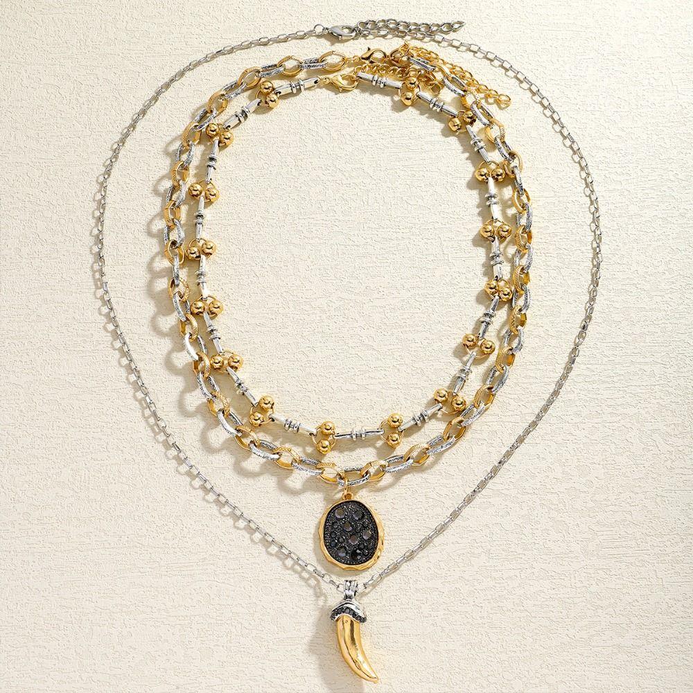 Exaggerated Ox Horn Pendant Necklace Earrings Irregular Sweater Chain Choker Clavicle Chain  Daily
