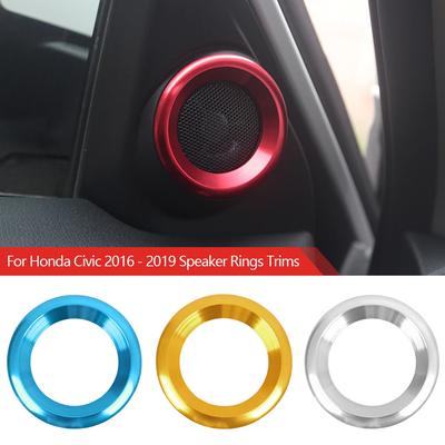 2PCS Car Decor Kruhové lišty Reproduktor eloxovaný hliník Kryty pro reproduktory na dveře auta pro Honda Civic 2016 2017 2018 2019