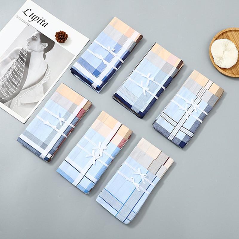 3Pcs 40x40cm Vintage Plaid Striped Woven Polyester Cotton Men Handkerchiefs Sweat Wiping Square Towels Soft Absorbing