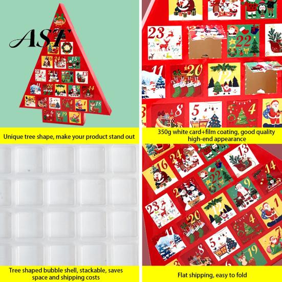 DIY Christmas Countdown Calendar Tree Advent Box, Surprising Shaped Paper Hole Punch Cardboard Ornament Box Gift Fillable for Candy Small Toys,
