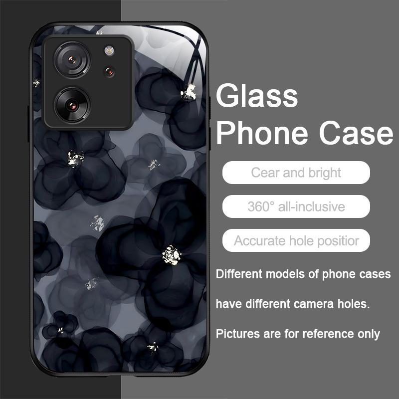 

Tempered Glass Phone Case for Motorola Moto G85 G84 G75 G55 G24 Edge 50 Fusion 40 Neo 30 Pro Luxury Black Rose Flower Hard Cover Moto Edge 40 5G