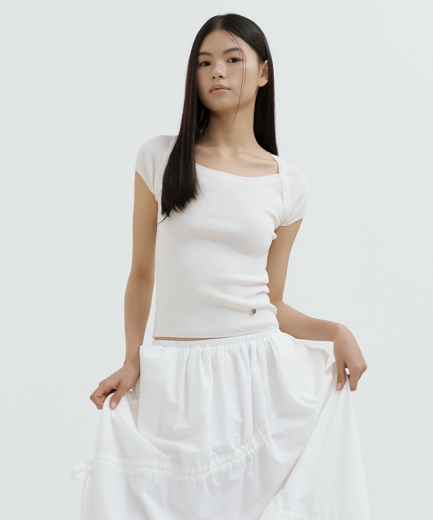 LUCIR ZU Boatneck Bolero Knit Top (Ivory)