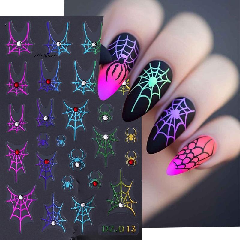 1/4Pcs Halloween Cute Spider Nail Stickers Slide Decals Manicure Decoration Nail Supplies for Creative Nail Design