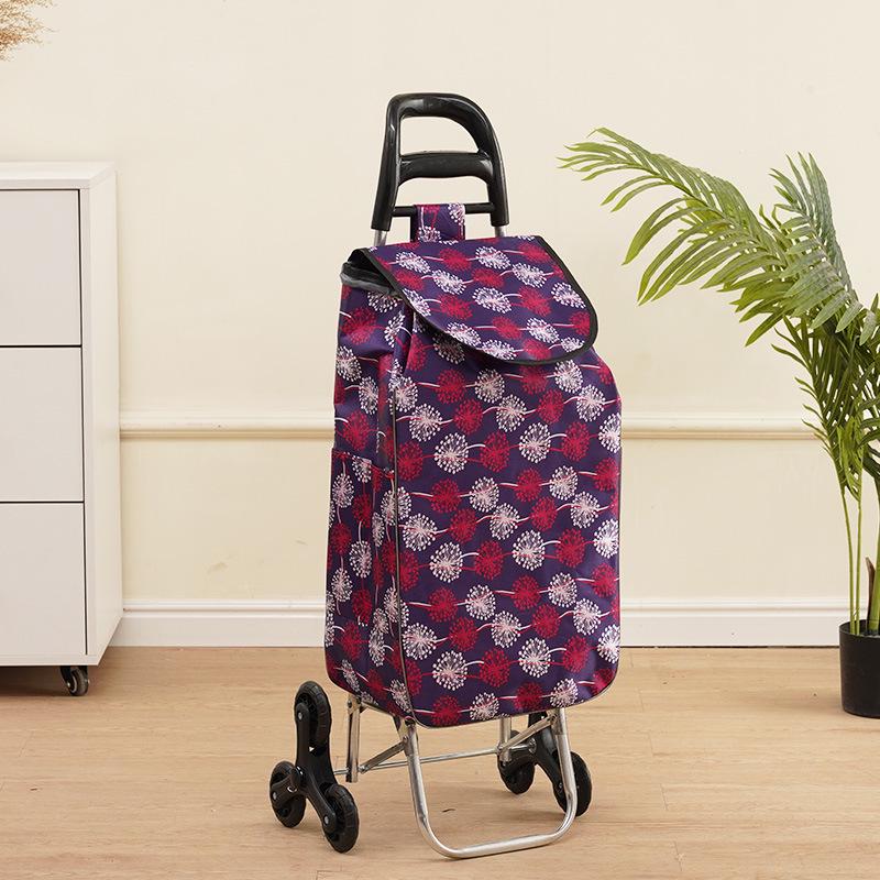 Portable Folding Trolley Cart for Seniors - Floral Pattern, Large Capacity for Grocery Shopping and Home Use