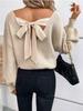 V-neck Solid Color Long Sleeve Casual Loose Sweater with Bow for Women - Autumn Collection
