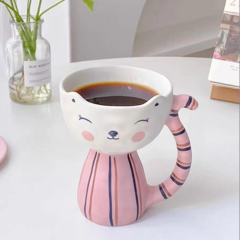

Креативная керамическая кружка с мультяшным котом, расписанная вручную – Милая чашка для молока и кофе на завтрак A