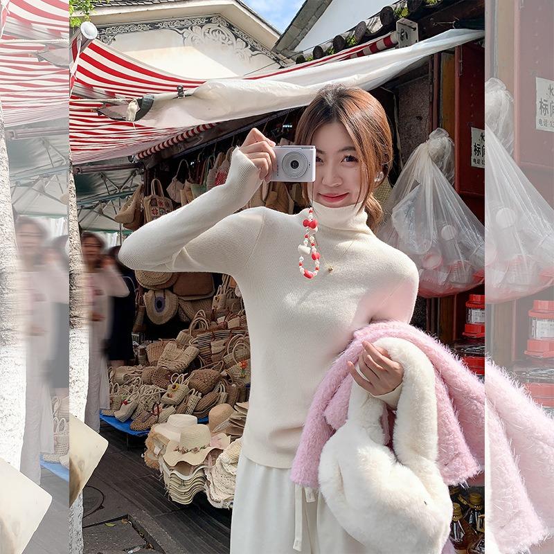 Basic pink versatile turtleneck inner bottoming shirt women's spring new slim-fitting and thin knitted sweater