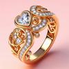 Luxury Style Hollow-out Band Filigree Heart Synthetic Gemstone Ring Copper Women Jewelry Ring for Banquet and Dinner Party