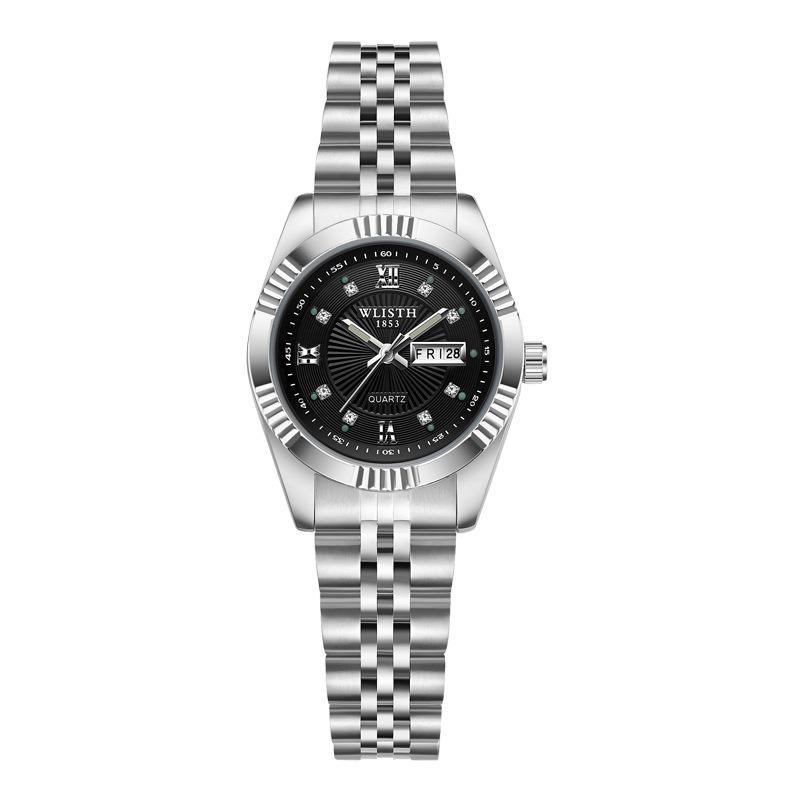 Top Brand Fashion Temperament Men's Watch Luminous Double Calendar Solid Steel Band Quartz Watch Couples Watch