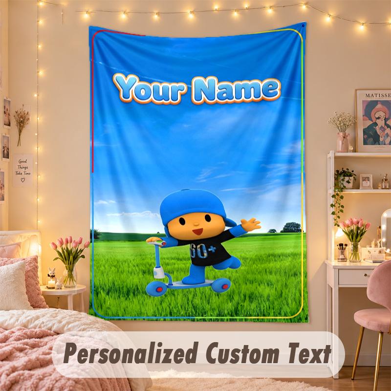 Custom Personalized Tapestry,Pocoyó Print Custom Name Text Wall Art Hanging for Bedroom
