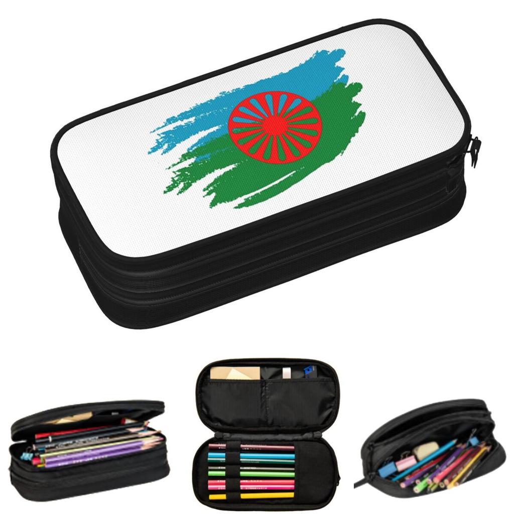 Rom Gypsy Romani Flag Pencil Cases for Student Gifts Pen Box Pencil Bag Large Storage Pencil Pouch