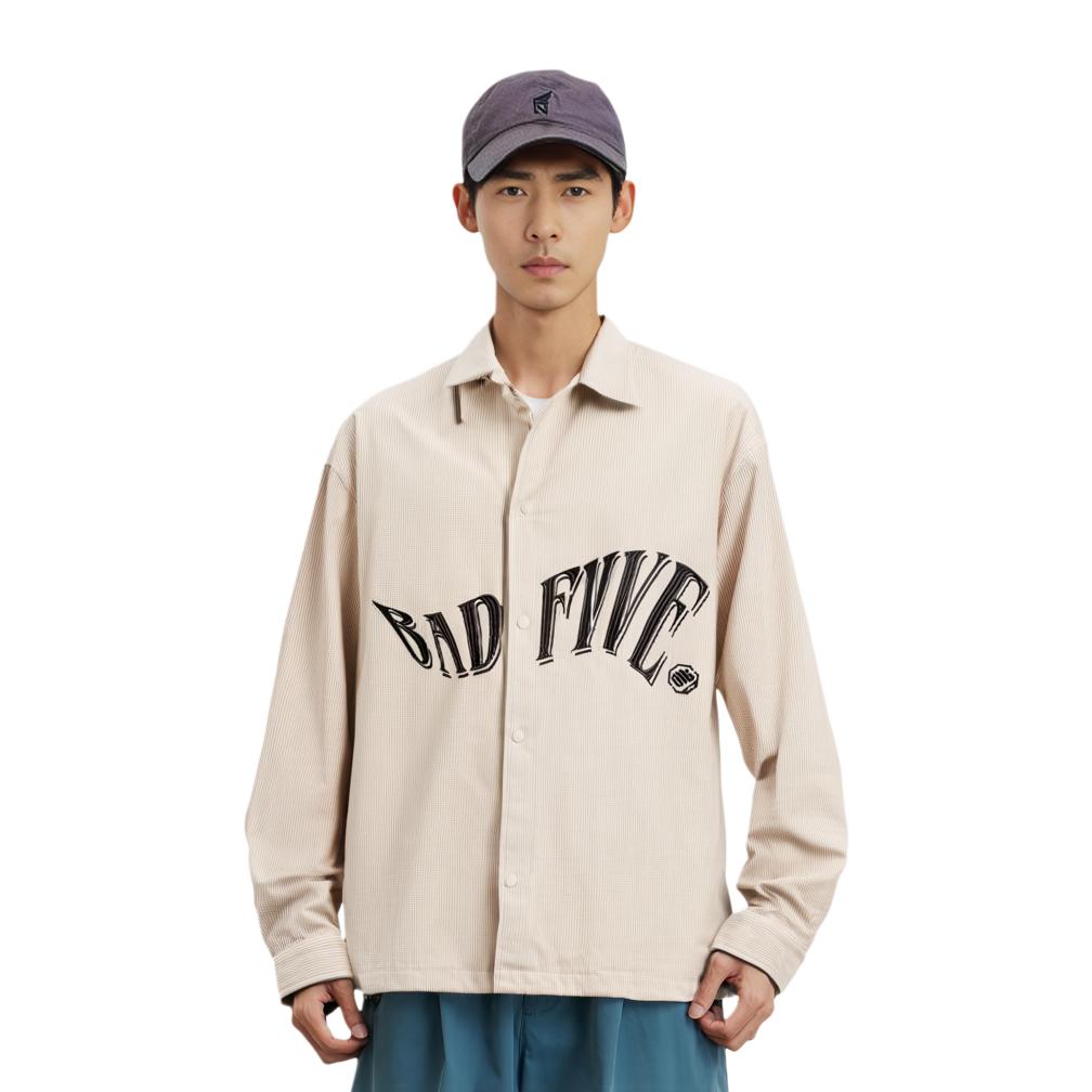Li Ning Badfive Letter Embroidery Print Polo Casual Knit Jacket Men Jacket Gravel-Gray AFDU071-5