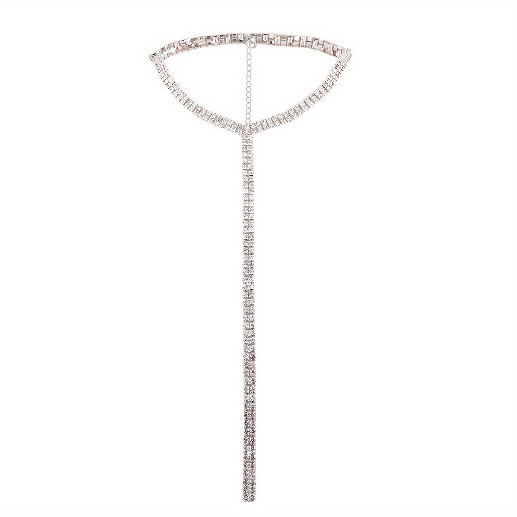1Pc Women's Long Tassel Simple Crystal Rhinestone Choker Necklace Gem Statement Luxury Collares Chokers