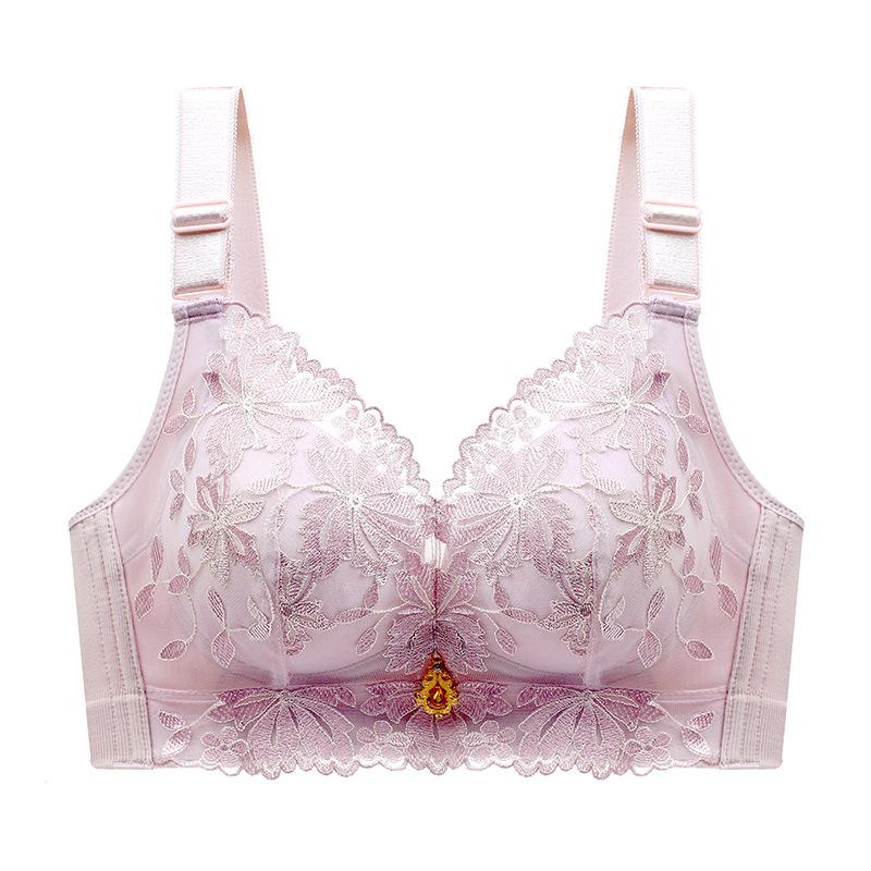 Temperature change court embroidered lace bra without steel rim sexy women's breast adjustment bra