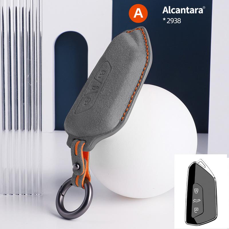 Alcantara Suede Car Key Case Cover Shell For Volkswagen Golf 8 Tuang X ID4 ID6 ID3 Talagon Lamando L Auto Keychain Accessories
