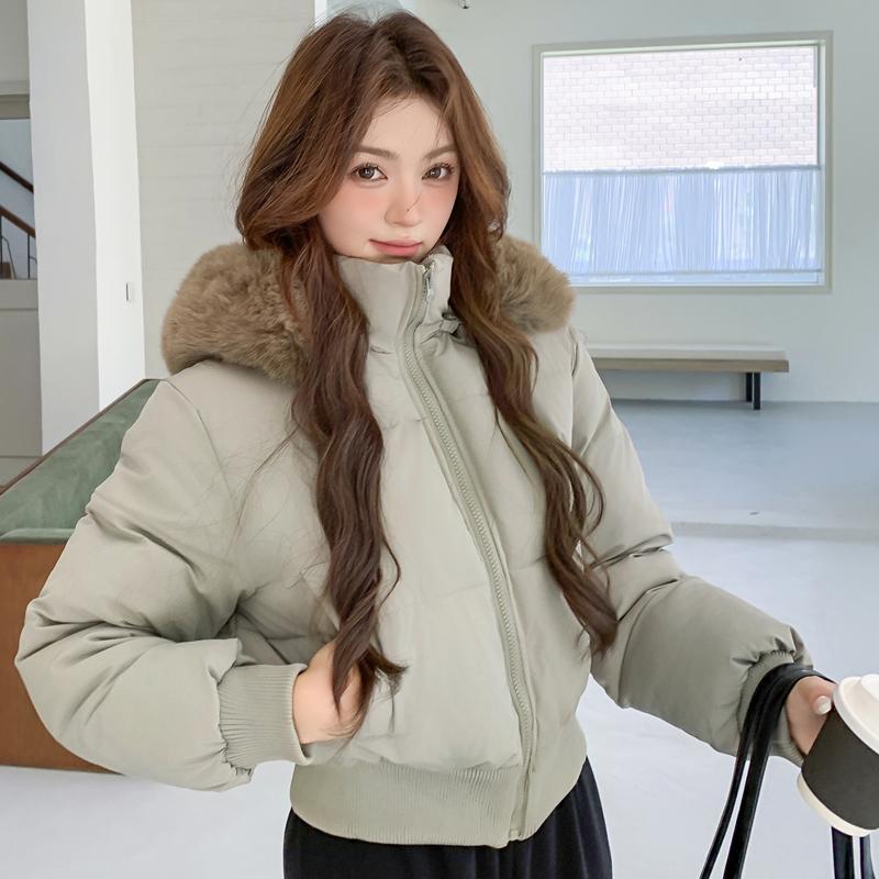 

Модные зимние куртки женские короткие парки с капюшоном воротник из искусственного меха свободные толстые теплые женские пальто 2XL мох зеленого