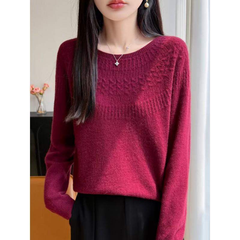 Womens Chunky Knit Sweater With Cable Cutout Detail Round Neck Long Sleeve Loose Fit Winter 2026