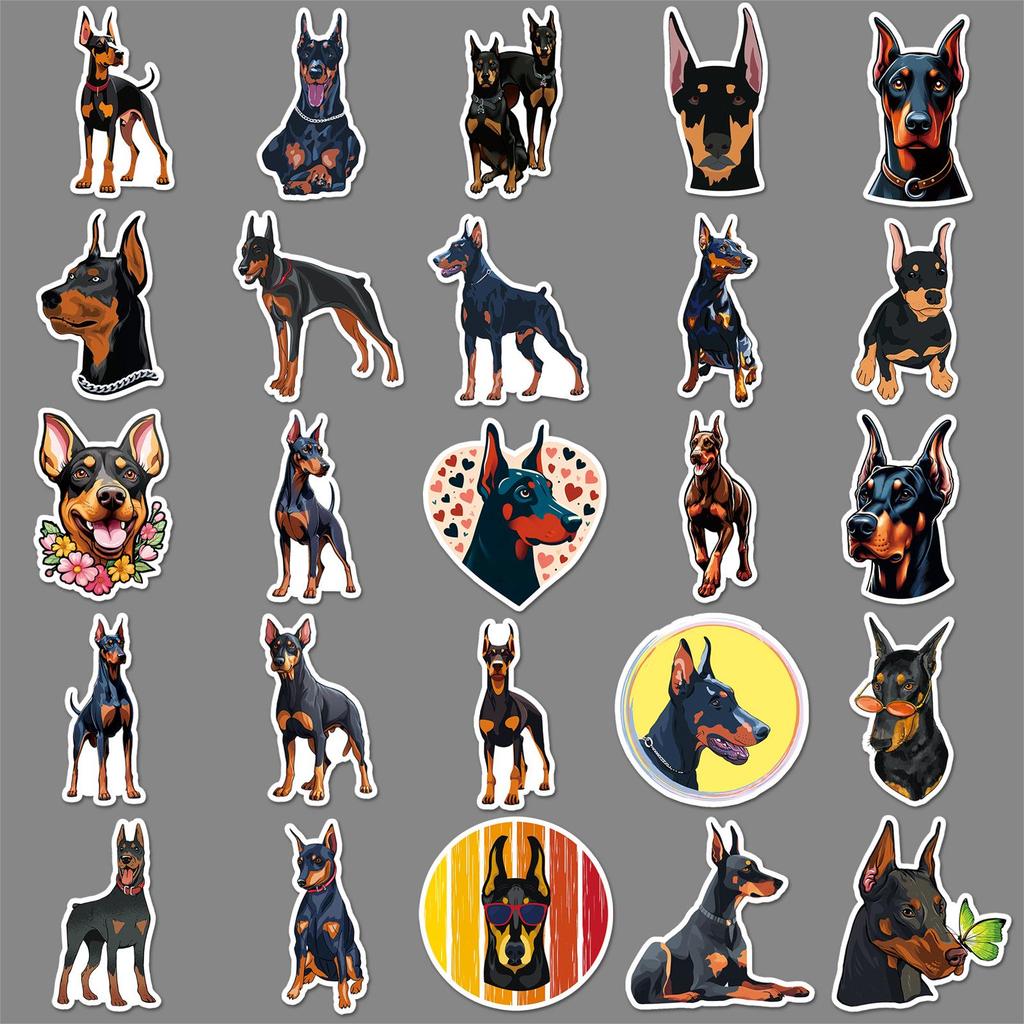 50pcs Cute Doberman Dog Stickers - Cartoon Animals, Pets, Waterproof Decoration for Thermos, Cups, Journals.