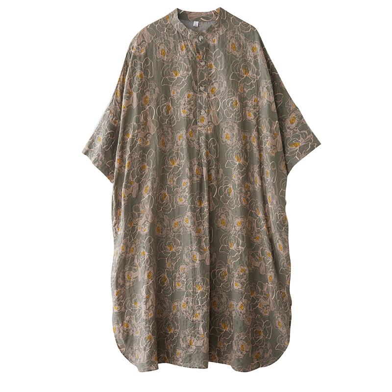 Dimanaf 2025 Léto Nové Dámské Nadměrné Velikosti Dlouhé Košilové Šaty Základní Oversized Vintage Květinové Ležérní Volné Šaty
