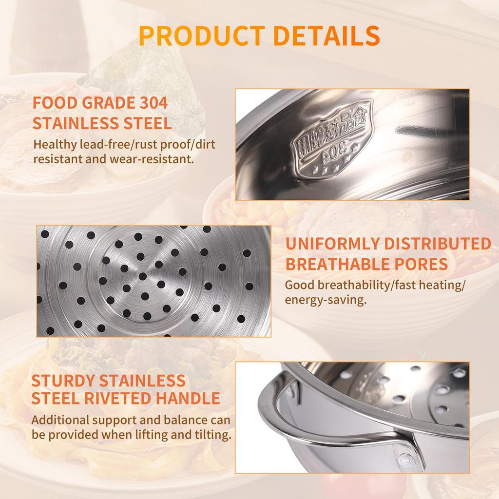 Haskoss 20cm Thick Stainless Steel Food Steamer with Double Ears for Soup Pot and Milk Pot, Kitchen Tool