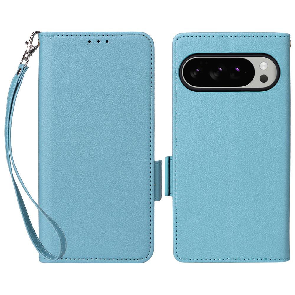 For Google Pixel 10 Pro XL Case with Wrist Strap Litchi Texture PU Leather Wallet Phone Cover