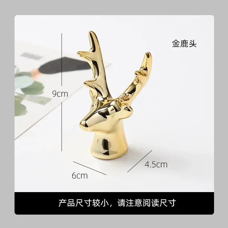MOONBIFFY Small Gold Electroplate Ceramic Animal Figurines Swan Alpaca Dog Cat Rabbit Fox Deer Porcelain Home Desk Decoration