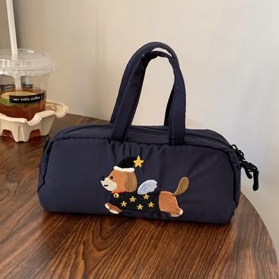 Embroidered Dog Cartoon Pencil Case Desktop Storage Print Puppy Pencil Pouch Large Capacity Stationery Storage