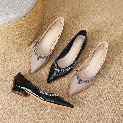 Pompes à Talons Hauts Mode Style Français à Bout Pointu en Cuir Verni Chaussures Mode pour Femmes avec Strass