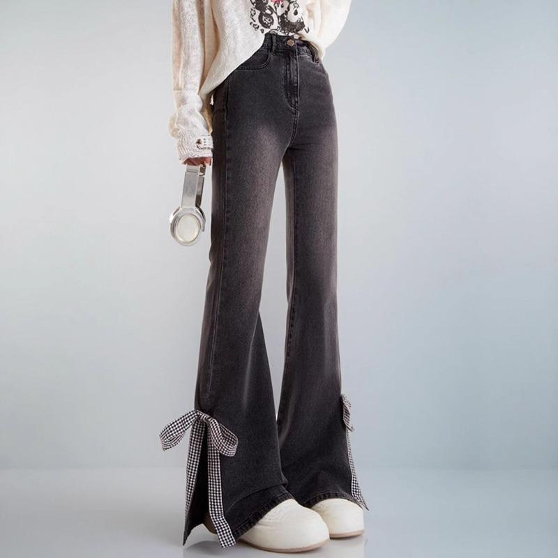 Black Slim-fit Bootcut Jeans for Women New Tall Long Slit High-waist Slim-fit Horseshoe Pants