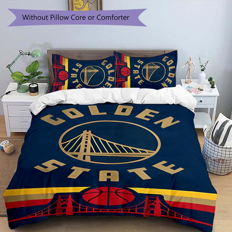 3pcs Golden State Warriors logo pattern bedding set duvet cover set includes duvet cover &pillowcases, perfect all season bedroom decoration & gift