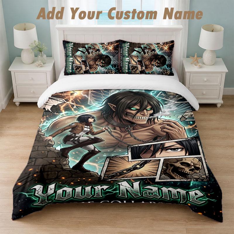 Bedding Set 1 Duvet Cover 2 Pillowcases Attack on Titan Print Soft Bed Linen Bedroom Decor