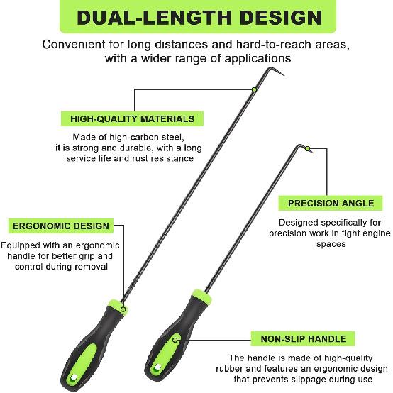 12PCS Automotive Hook And Pick Tool Set,Long & Mini Precision Puller Remover Tool Kit For Auto O-Ring,Seal & Gasket Removal,Mechanic Professional