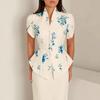 2025 Summer Floral Semi-High Collar Short Sleeve Bodycon Skirt Set