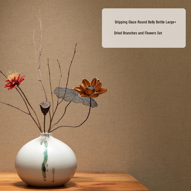 Zen Dried Flowers Vase Ornament for Dining Table, Entrance Hall, Living Room, or TV Cabinet