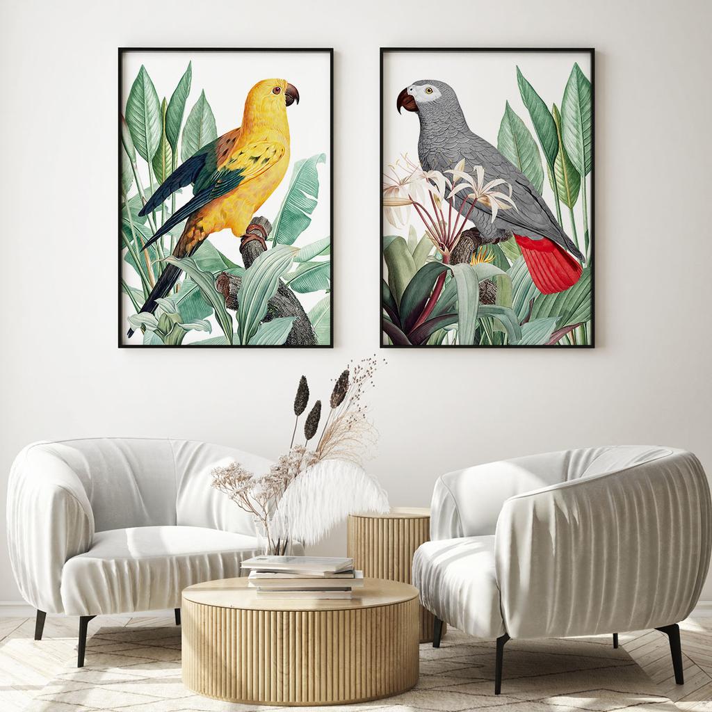 Set of Two Posters with Parrots