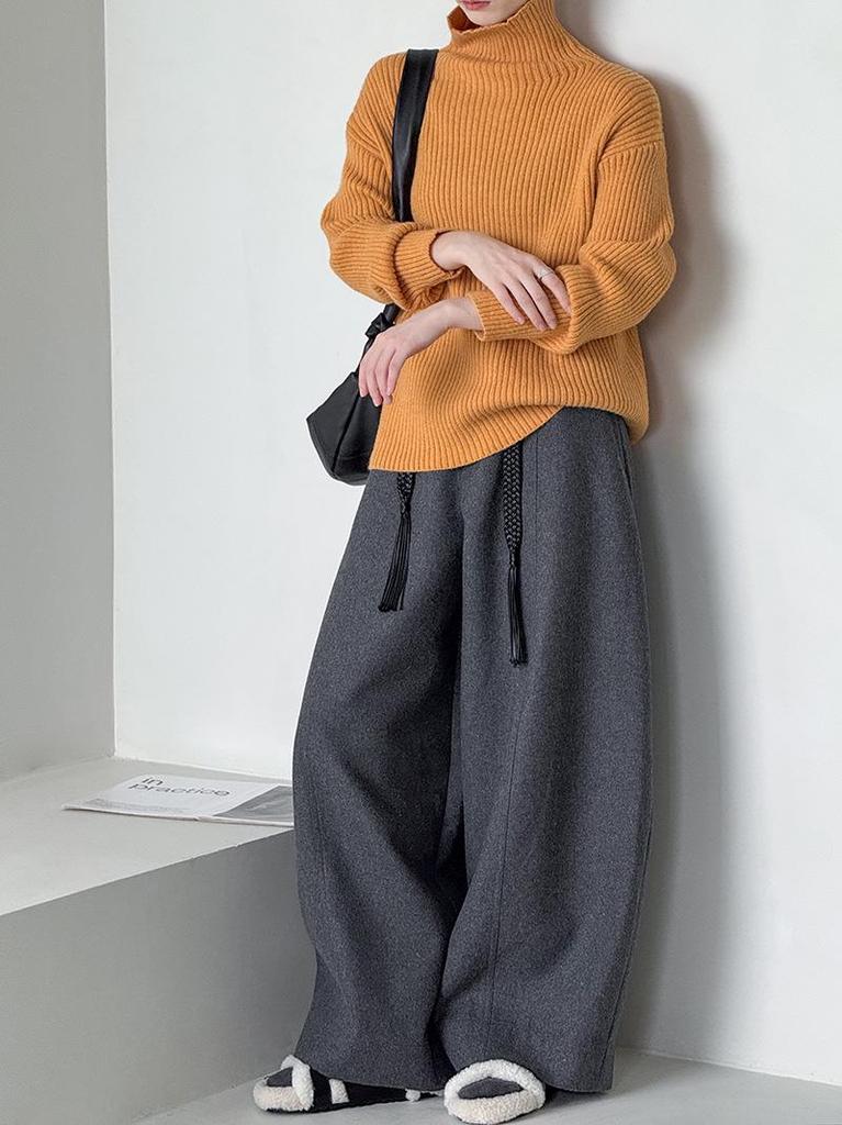 Juzhi Women's High Neck Loose Knit Pullover Sweater for Autumn/Winter - Long Sleeve, High-End Feel