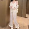 New Ice Silk Pajamas for Women with Chest Pads, National Style Jacquard Suspenders, Three-piece Set of Pure Desire Silk Loungewear