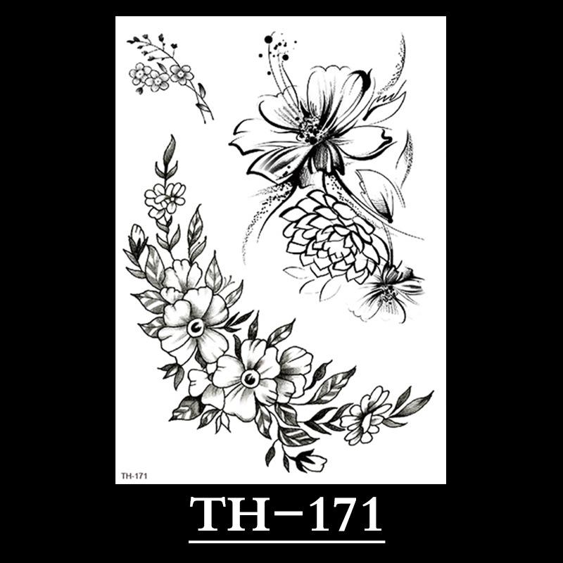 Flower Arm Tattoo Sticker, Half Arm Waterproof Tattoo Sticker, Sketch Line Tattoo Sticker Tattoo