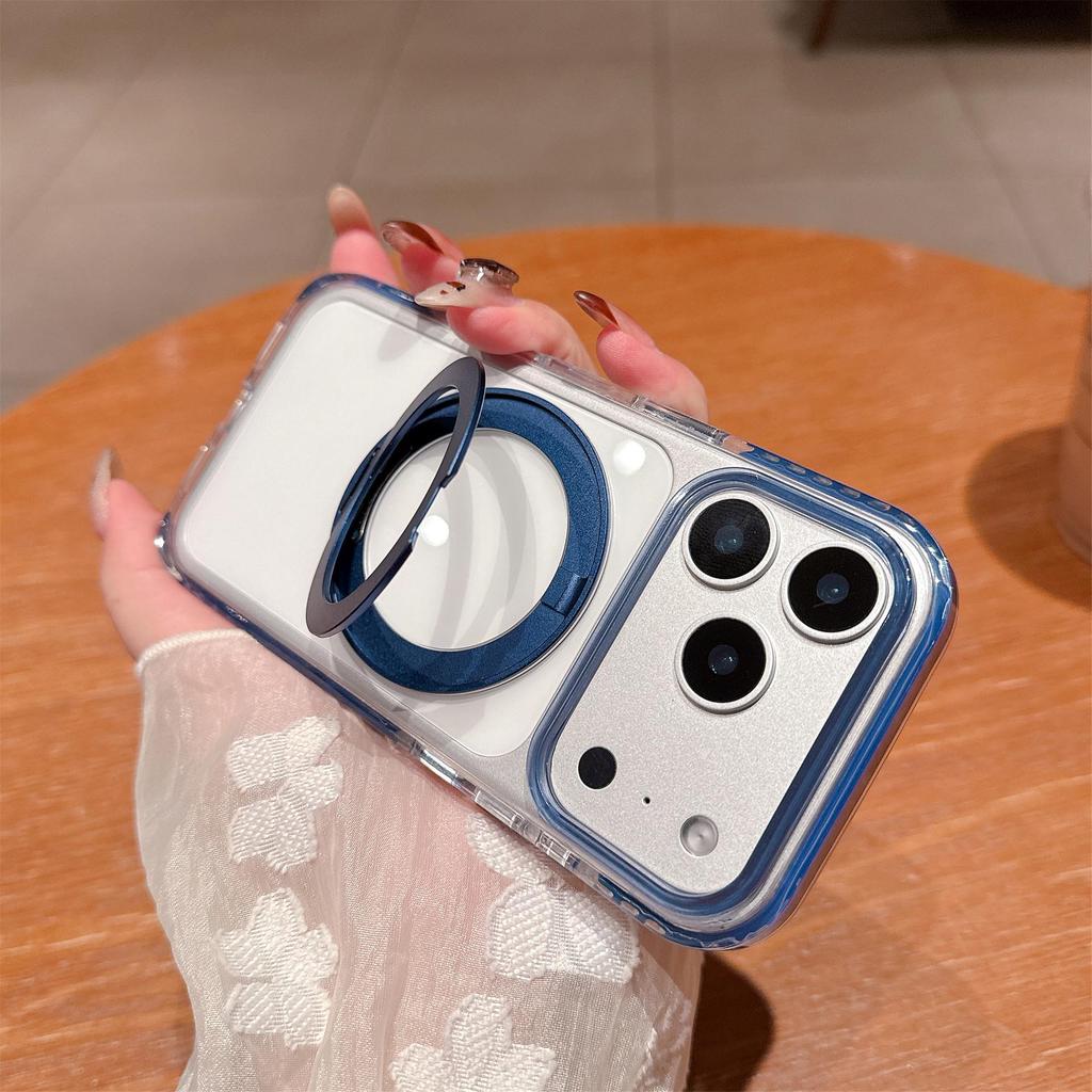 iPhone 17 Pro Max Case: 360° Rotating Magnetic Stand, Transparent, Drop Protection