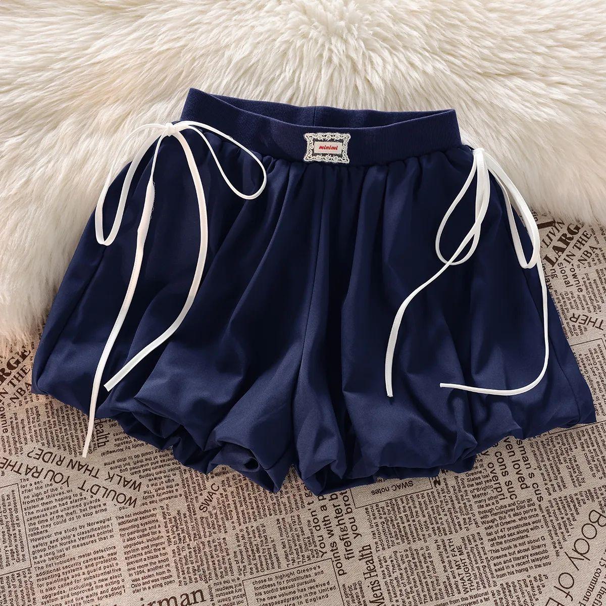 

Dark Blue Floral Bowtie Shorts - Women s 2026 Summer Slimming Wide-Leg Design S (recommended for 80-100 jin) темно-синий