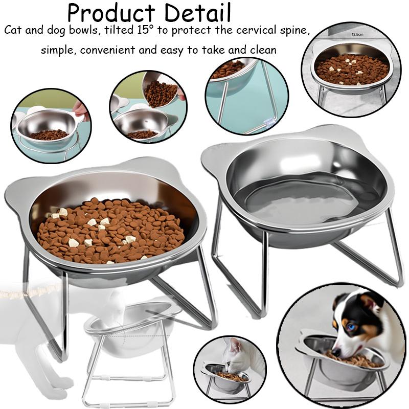 15° Tilted Cat Bowl, Elevated Cat Bowls - for Small Cats/Dogs,Indoor Stainless Steel Anti-Vomiting Pet Bowls,Spine Friendly