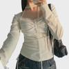 "Pure Lace Spliced Pleated Square Collar T-Shirt"
