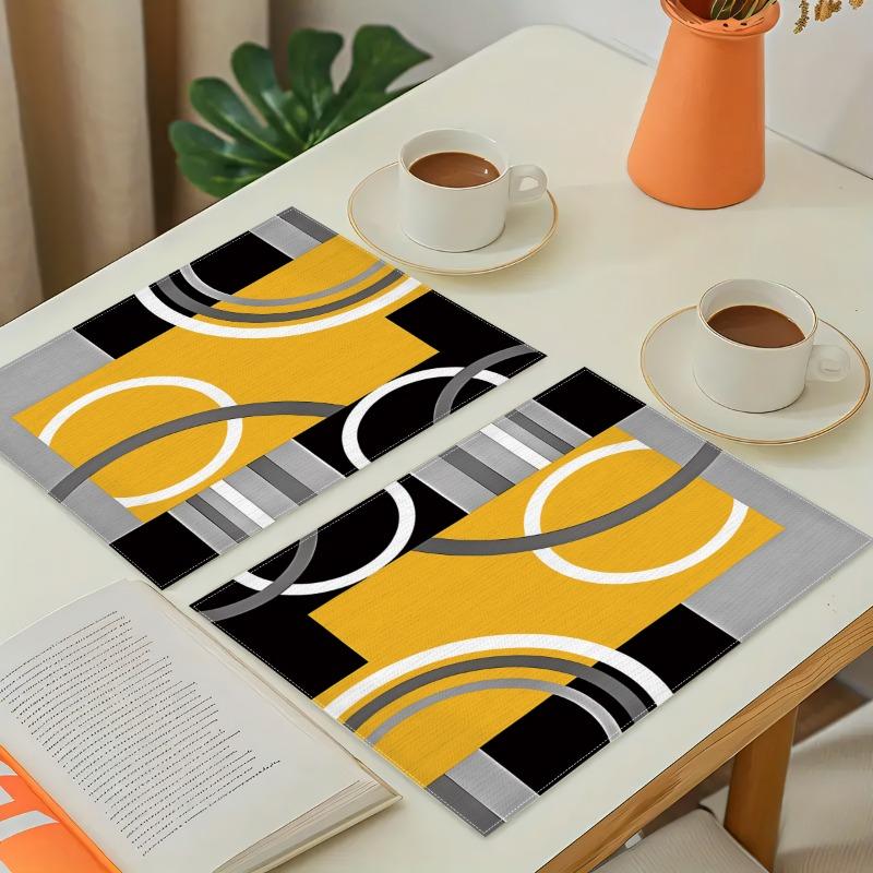 4/6/8 Stück Moderne Kreative Geometrische Muster Tischsets, 12,99 * 17,72 Zoll Gelbe Unregelmäßige Geometrische Farbblöcke, Konzentrische Kreise und Gebogene