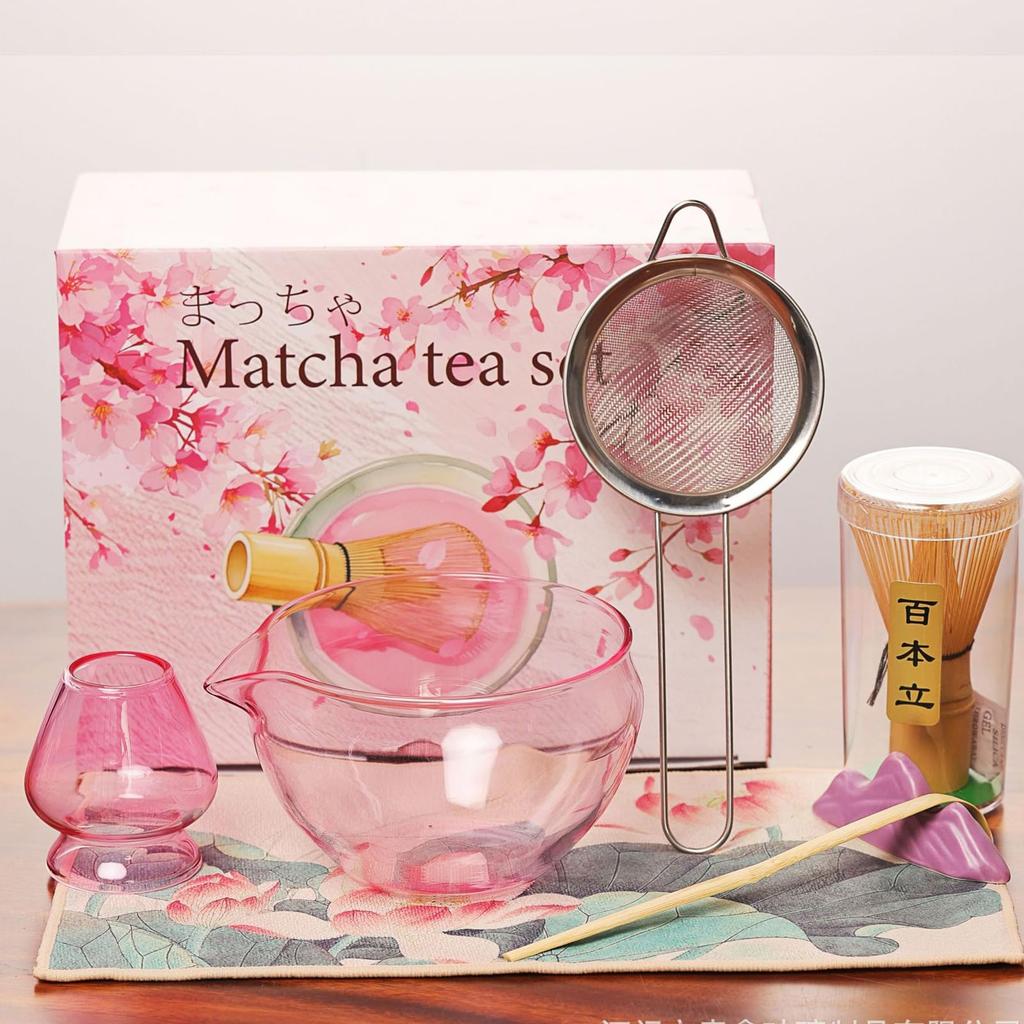 MiniMood Matcha Set, 7-Piece Set with Heat-Resistant Glass Matcha Bowl, Bamboo Chasen and Chashaku (Tea Scoop), Chasen Holder, Chashaku Rest,