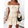 S-XXL New Summer Women's Solid Color Sling Stitching Double Layer Ruffle Dress Long Dress