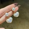 Women's Daily Chubby Heart Pearl Silver Needle Earrings