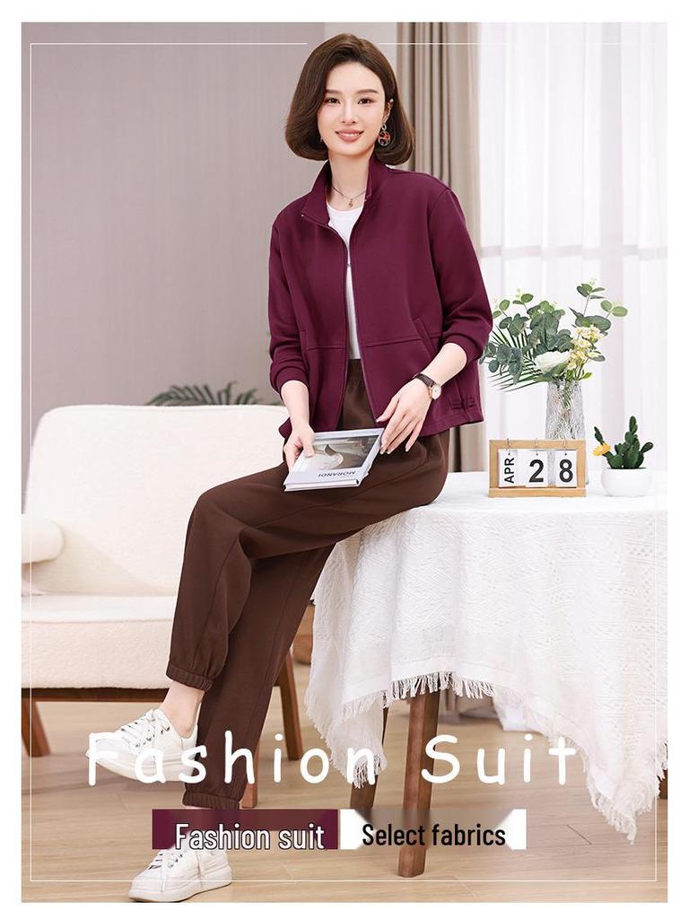 Middle-aged Women's Casual Sportswear: Fashionable Two-Piece Spring/Autumn Sweatshirt Set